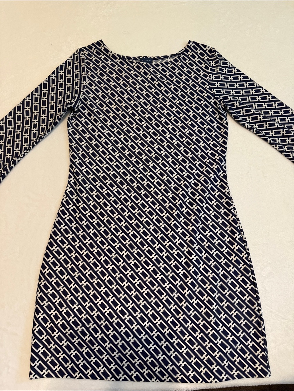 Melly M Navy and White Geometric Long Sleeve Resort Dress
